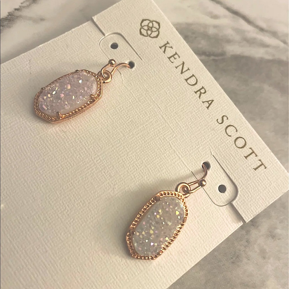 Kendra Scott Lee Rose Gold Drop Earrings in Iridescent Drusy